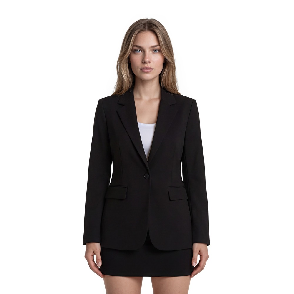 New Boston Proper Blazer Women's Size 14 Black Textured Stretch Button Jacket